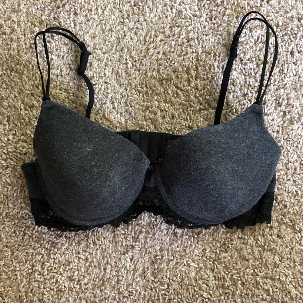 Heather Gray and Black aerie bra, 36B, no padding